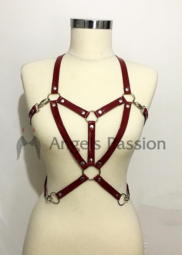 Göğsü Üçgen Detaylı Bordo Harness