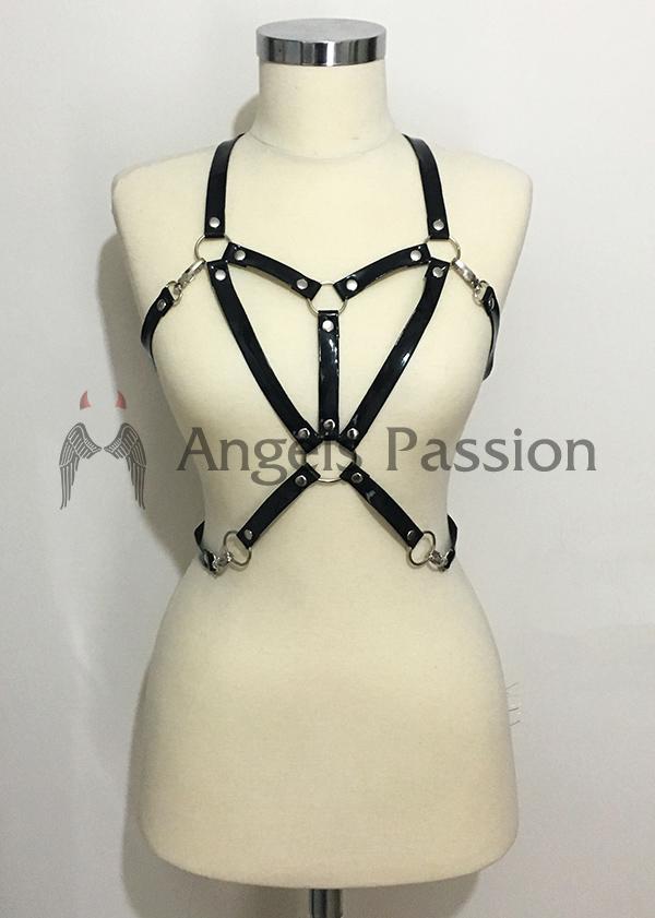 Göğsü Üçgen Detaylı Siyah Rugan Harness  APFT110SR